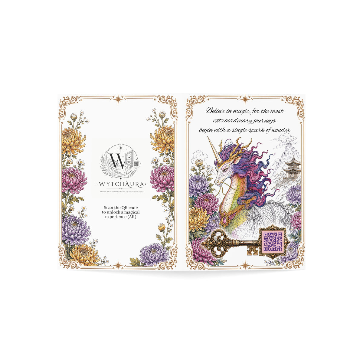 Qilin (Kirin) Unicorn - Greeting Card with a Magical Key (Envelope Included) (Set of 1 or 10)
