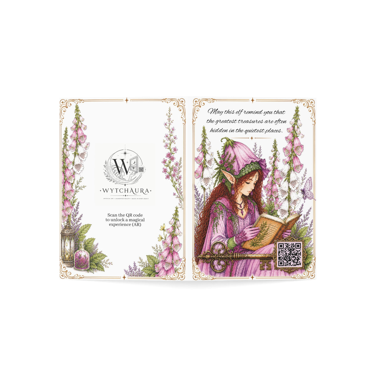Foxglove Faery - Greeting Card with a Magical Key (Envelope Included) (Set of 1 or 10)