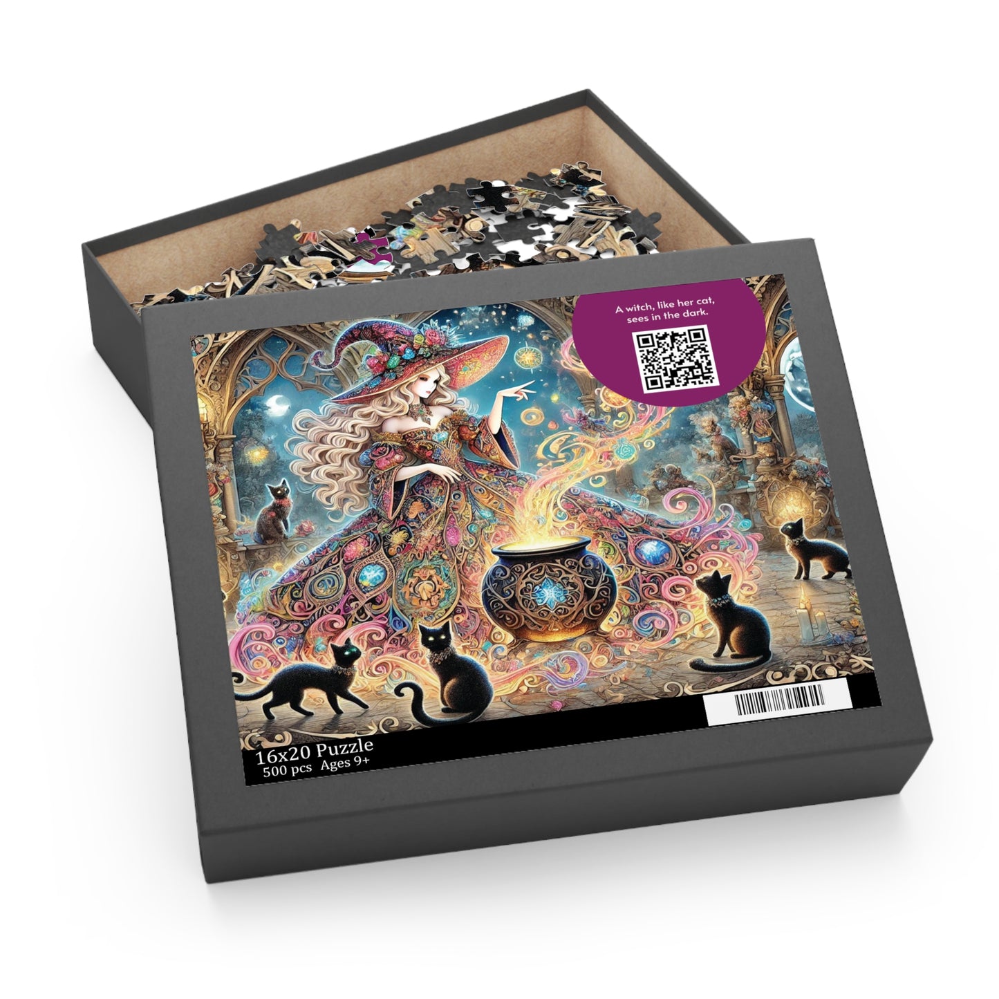 MY INNER WITCH: Cat Magic - Intricate Puzzle (120/252/500 pcs) with Augmented Reality