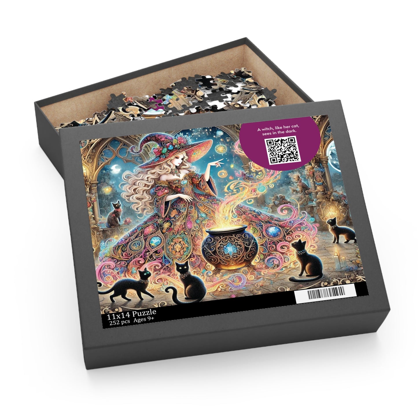 MY INNER WITCH: Cat Magic - Intricate Puzzle (120/252/500 pcs) with Augmented Reality