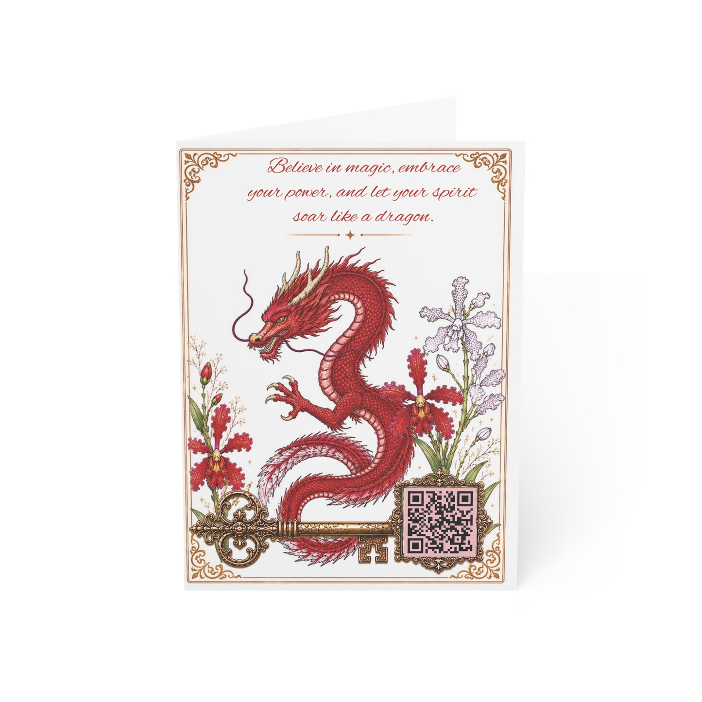 Red Dragon - Greeting Card with a Magical Key (Envelope Included) (Set of 1 or 10)