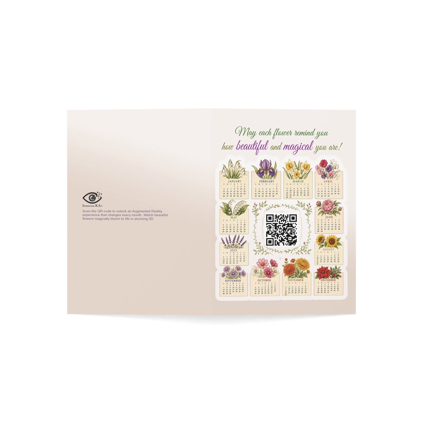 Calendar Flower Postcard Bundle with AR Art (Envelopes Included) – Set of 10