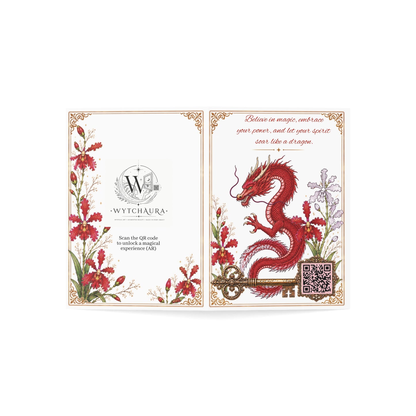 Red Dragon - Greeting Card with a Magical Key (Envelope Included) (Set of 1 or 10)