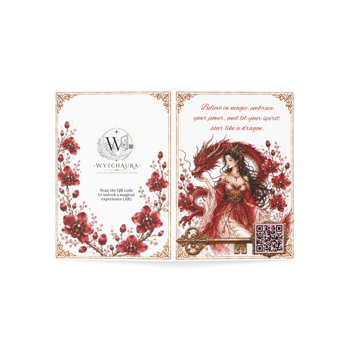 Red Dragon - Greeting Card with a Magical Key (Envelope Included) (Set of 1 or 10)