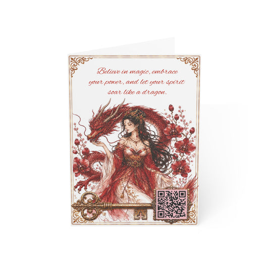 Red Dragon - Greeting Card with a Magical Key (Envelope Included) (Set of 1 or 10)