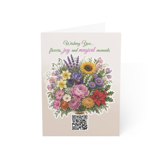 Year-Round Flower Bouquet Postcard with Interactive AR Experience (Envelope Included)- (Set of 1, 10)