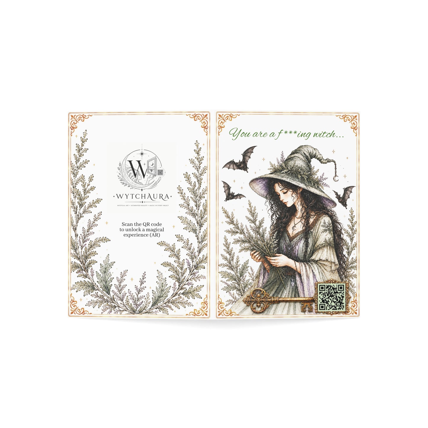 Mugwort Witch - Greeting Card with a Magical Key (Envelope Included) (Set of 1 or 10)