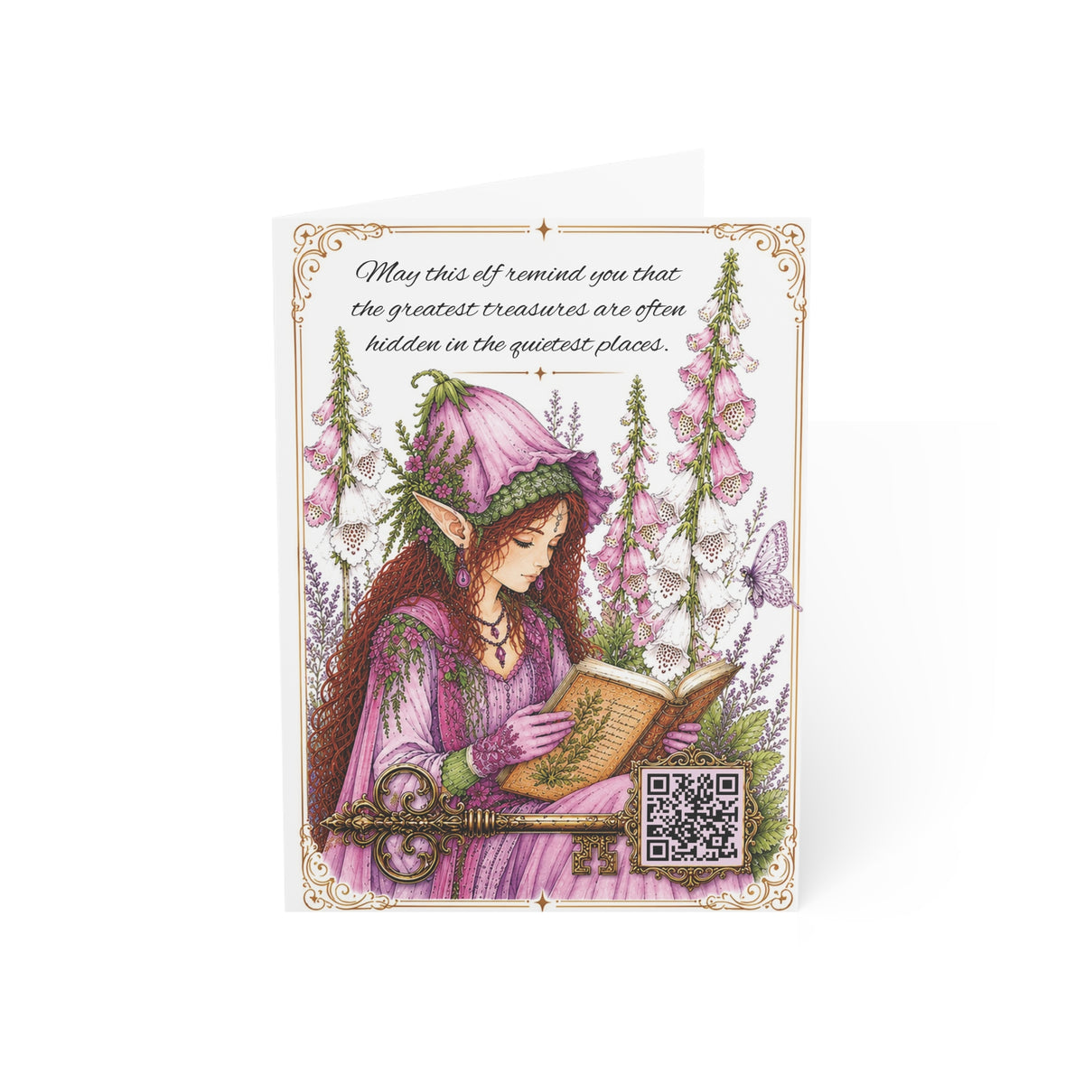 Foxglove Faery - Greeting Card with a Magical Key (Envelope Included) (Set of 1 or 10)