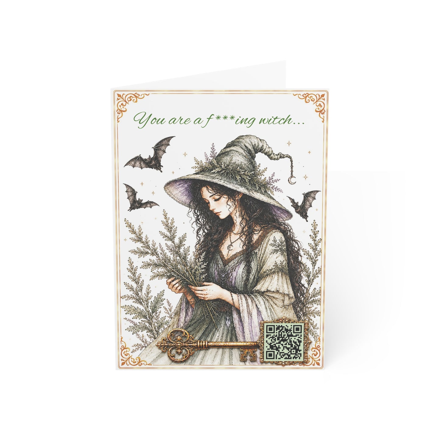 Mugwort Witch - Greeting Card with a Magical Key (Envelope Included) (Set of 1 or 10)