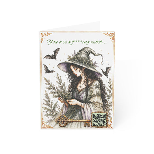 Mugwort Witch - Greeting Card with a Magical Key (Envelope Included) (Set of 1 or 10)