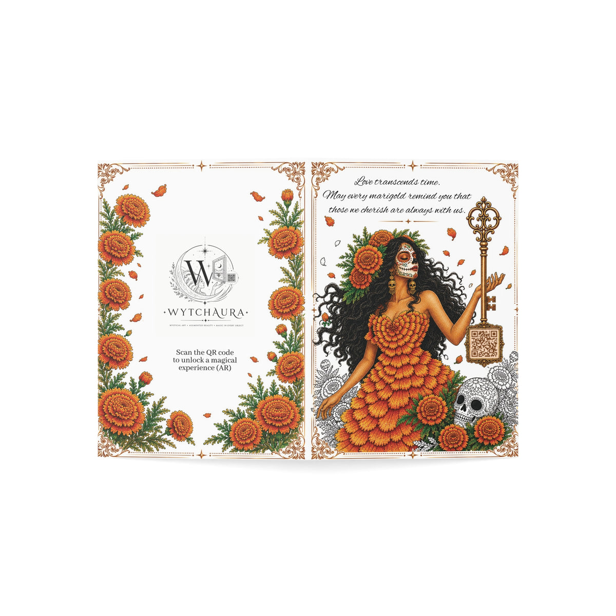 Marigold Goddess - Greeting Card with a Magical Key (Envelope Included) (Set of 1 or 10)