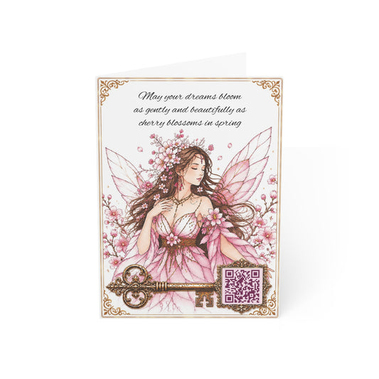 Cherry Blossom Spirit - Greeting Card with a Magical Key (Envelope Included) (Set of 1 or 10)