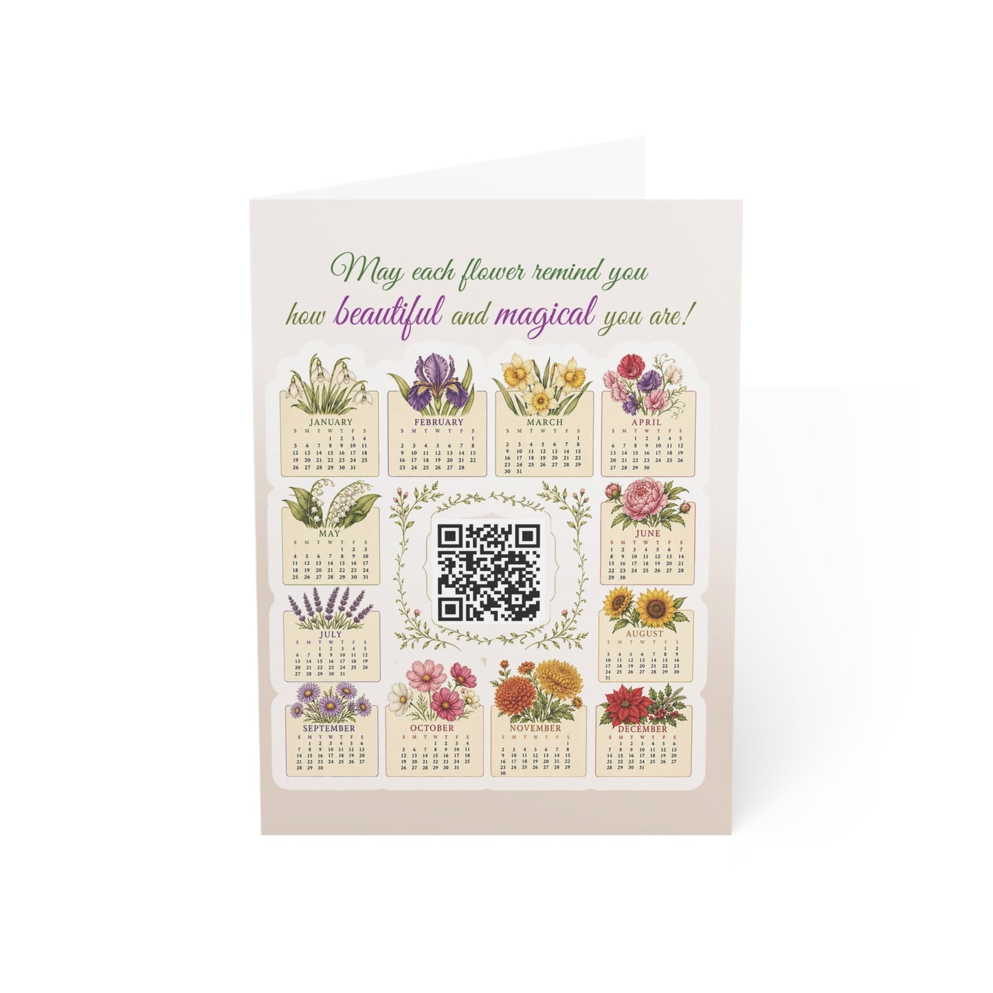 Calendar Flower Postcard Bundle with AR Art (Envelopes Included) – Set of 10