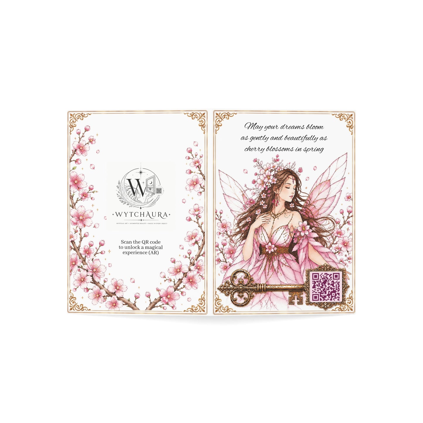 Cherry Blossom Spirit - Greeting Card with a Magical Key (Envelope Included) (Set of 1 or 10)
